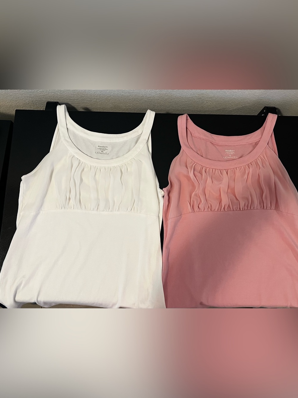 dressbarn Ruffle Yoke Sleeveless Tanks - White & Dusty Pink
